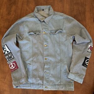G-Dragon Mens Long Sleeve Patchwork Full Button Front Denim Jacket M